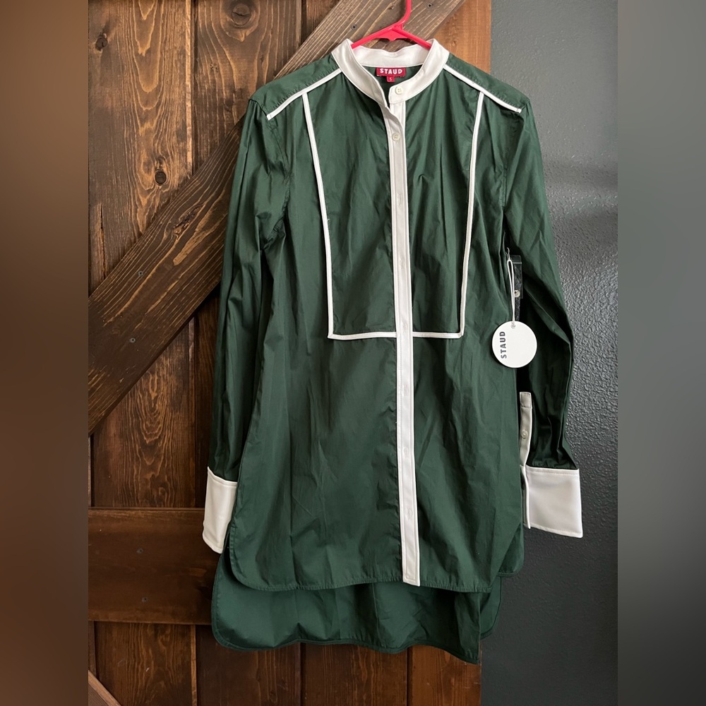 STAUD. Brand new with tag. Green Button-Up Shirt with White Trim